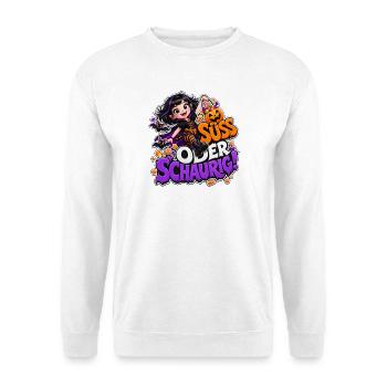 Süß oder schaurig Halloween Vampir Mädchen Motiv - Unisex Pullover - Weiß - Vorne - Alina (178cm) & Michal (187cm)