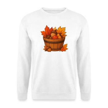 Herbstkorb mit Eicheln und Blättern - Unisex Pullover - Weiß - Vorne - Alina (178cm) & Michal (187cm)