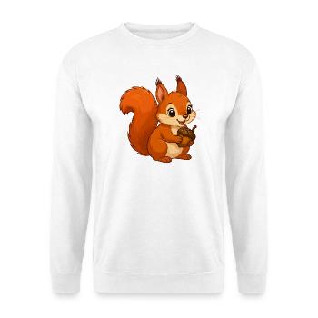 Niedliches Eichhörnchen mit Eichel - Unisex Pullover - Weiß - Vorne - Alina (178cm) & Michal (187cm)