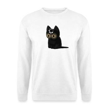 Schwarze Katze mit leuchtenden Augen - Unisex Pullover - Weiß - Vorne - Alina (178cm) & Michal (187cm)