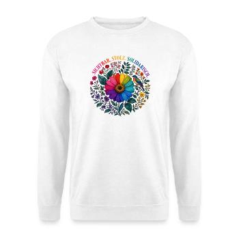 BEFREE Blumenmotiv, BEFREE Geschenk, Blumen CSD - Unisex Pullover - Weiß - Vorne - Alina (178cm) & Michal (187cm)