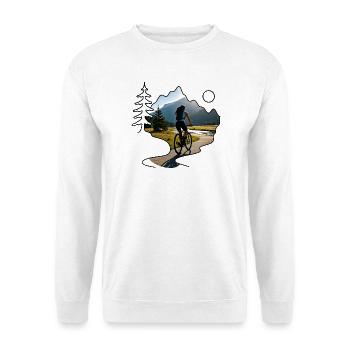 woman cyclist mountains - Unisex Pullover - Weiß - Vorne - Alina (178cm) & Michal (187cm)