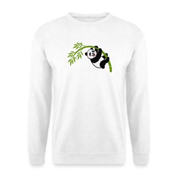 Panda hängt am Bambusbogen - Unisex Pullover - Weiß - Vorne - Alina (178cm) & Michal (187cm)