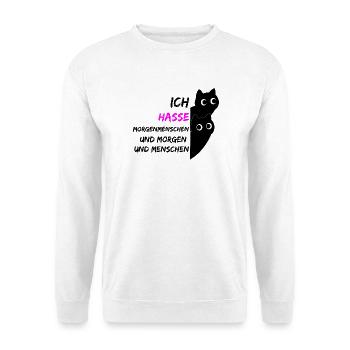 ICH HASSE MORGENMENSCHEN UND MORGEN UND MENSCHEN - Unisex Pullover - Weiß - Vorne - Alina (178cm) & Michal (187cm)