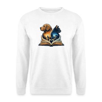 Tierliebe im Buchherz - Unisex Pullover - Weiß - Vorne - Alina (178cm) & Michal (187cm)