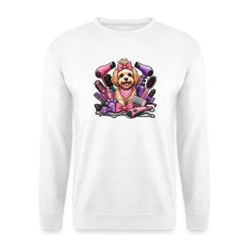 Frisierhund Glam Pink und Lila Styling - Unisex Pullover - Weiß - Vorne - Alina (178cm) & Michal (187cm)