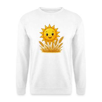 Lachende Sonne über Weizenfeld - Unisex Pullover - Weiß - Vorne - Alina (178cm) & Michal (187cm)