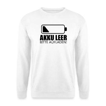 Akku alle bitte Aufladen ! - Unisex Pullover - Weiß - Vorne - Alina (178cm) & Michal (187cm)