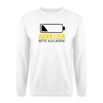 Akku leer , bitte Aufladen! - Unisex Pullover - Weiß - Vorne - Alina (178cm) & Michal (187cm)