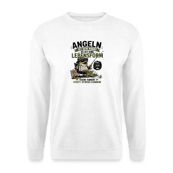 Angeln statt Stress Lebensform - Unisex Pullover - Weiß - Vorne - Alina (178cm) & Michal (187cm)