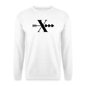 Buchstabe x Herzpfeil - Unisex Pullover - Weiß - Vorne - Alina (178cm) & Michal (187cm)