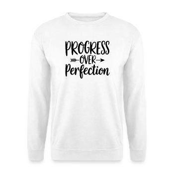 Fortschritt über Perfektion - Unisex Pullover - Weiß - Vorne - Alina (178cm) & Michal (187cm)