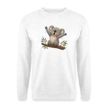 Müder Koala streckt sich nach dem Schlafen  - Unisex Pullover - Weiß - Vorne - Alina (178cm) & Michal (187cm)