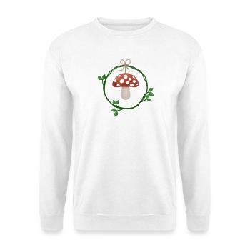 Waldpilz im Rankenkranz – Skandi - Unisex Pullover - Weiß - Vorne - Alina (178cm) & Michal (187cm)