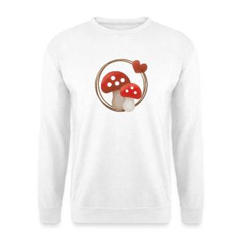 Fliegenpilze mit Herz – Waldliebe - Unisex Pullover - Weiß - Vorne - Alina (178cm) & Michal (187cm)