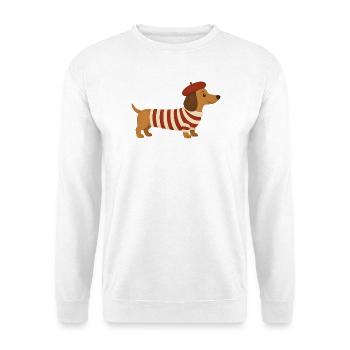 Süßer Dackel mit Baskenmütze im französischen Stil - Unisex Pullover - Weiß - Vorne - Alina (178cm) & Michal (187cm)