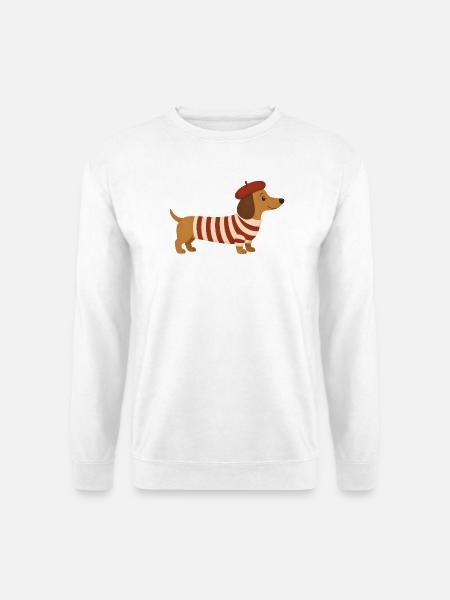Süßer Dackel mit Baskenmütze im französischen Stil - Unisex Pullover - Weiß