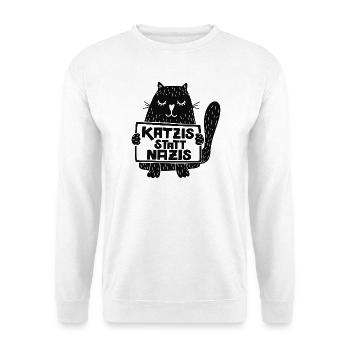 Katzis statt Nazis - Unisex Pullover - Weiß - Vorne - Alina (178cm) & Michal (187cm)