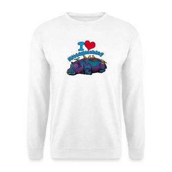 I Love Mittagsschlaf Hippo - Unisex Pullover - Weiß - Vorne - Alina (178cm) & Michal (187cm)