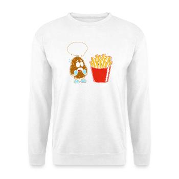 Bro what happened?! Fritten Pommes French fries - Unisex Pullover - Weiß - Vorne - Alina (178cm) & Michal (187cm)