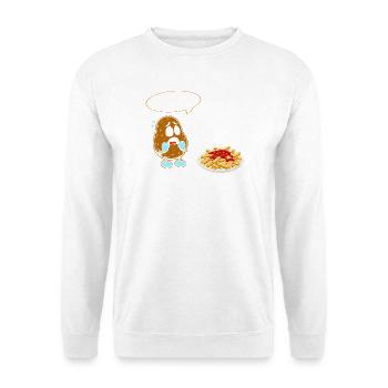 What happened bro?! Fritten Pommes French fries - Unisex Pullover - Weiß - Vorne - Alina (178cm) & Michal (187cm)