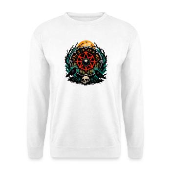 Rabenstern Auge Runenkreis - Unisex Pullover - Weiß - Vorne - Alina (178cm) & Michal (187cm)