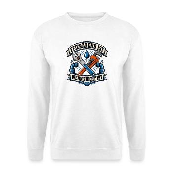 Feierabend mit Werkzeugfreude - Unisex Pullover - Weiß - Vorne - Alina (178cm) & Michal (187cm)