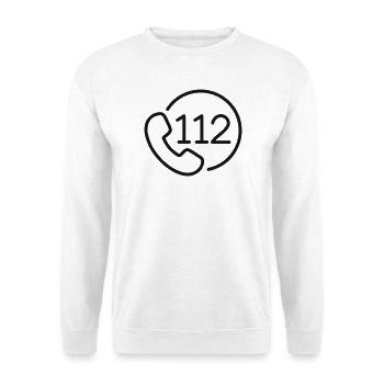 112 Notfall-Telefonleitungssymbol - Unisex Pullover - Weiß - Vorne - Alina (178cm) & Michal (187cm)