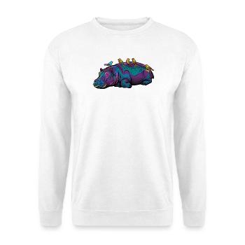 Buntes Nilpferd im Traumland - Unisex Pullover - Weiß - Vorne - Alina (178cm) & Michal (187cm)