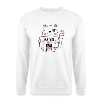 Katzis statt Nazis - Unisex Pullover - Weiß - Vorne - Alina (178cm) & Michal (187cm)