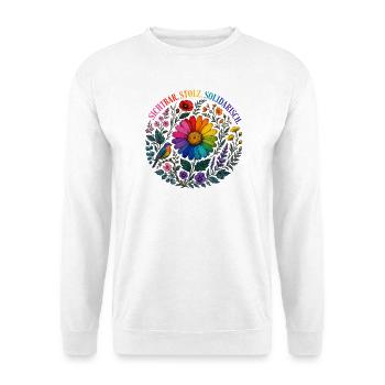 Sichtbar Stolz Solidarisch Shirt CSD LGBT Pride - Unisex Pullover - Weiß - Vorne - Alina (178cm) & Michal (187cm)