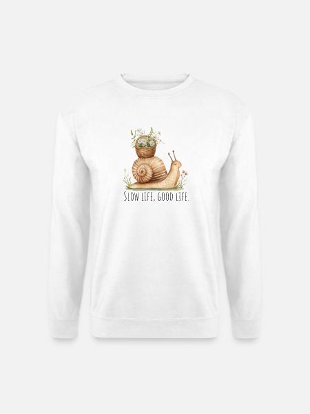 Gartenschnecke mit Blumen - Slow Life, Good Life - Unisex Pullover - Weiß