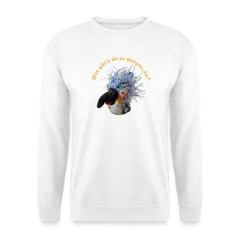 Kultvogel Krallo Kreisch™: Was gibt's zu glotzen? - Unisex Pullover - Weiß - Vorne - Alina (178cm) & Michal (187cm)