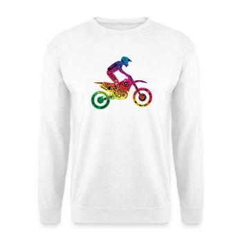 Buntes Mechanisches Dirtbike Motocross Motiv - Unisex Pullover - Weiß - Vorne - Alina (178cm) & Michal (187cm)