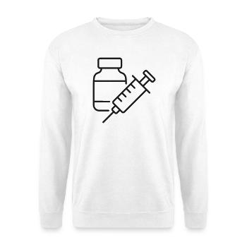 Medizinische Spritze und Medizinflaschen-Linien-Symbol - Unisex Pullover - Weiß - Vorne - Alina (178cm) & Michal (187cm)