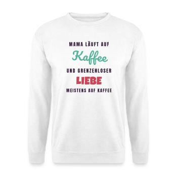 Mama läuft auf Kaffee und grenzenloser Liebe - Unisex Pullover - Weiß - Vorne - Alina (178cm) & Michal (187cm)