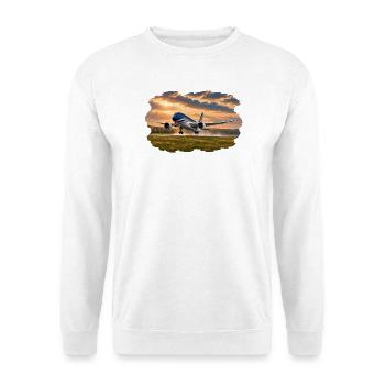 Flugzeug nach dem Sturm – Sunset Aviation Art - Unisex Pullover - Weiß - Vorne - Alina (178cm) & Michal (187cm)