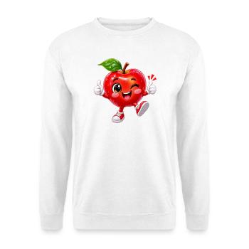 Freudiges Zwinkerndes Apfel-Maskottchen - Unisex Pullover - Weiß - Vorne - Alina (178cm) & Michal (187cm)