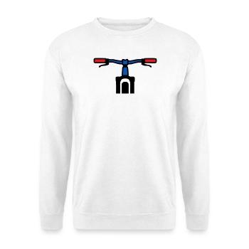 Mountainbike Lenker Grafik - Unisex Pullover - Weiß - Vorne - Alina (178cm) & Michal (187cm)
