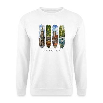 München Travel – Frauenkirche & Surfer Motiv - Unisex Pullover - Weiß - Vorne - Alina (178cm) & Michal (187cm)