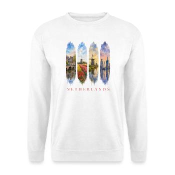 Niederlande Travel – Windmühlen & Tulpen Motiv - Unisex Pullover - Weiß - Vorne - Alina (178cm) & Michal (187cm)