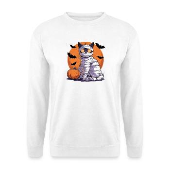 Halloween Mumienkatze  - Unisex Pullover - Weiß - Vorne - Alina (178cm) & Michal (187cm)