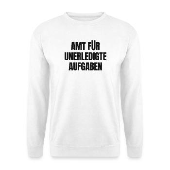 Amt für unerledigte Aufgaben hell - Bürokratie - Unisex Pullover - Weiß - Vorne - Alina (178cm) & Michal (187cm)