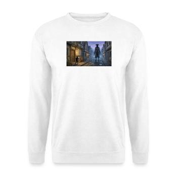 Der Schwarze Mann erscheint auf Midnight Streets - Unisex Pullover - Weiß - Vorne - Alina (178cm) & Michal (187cm)