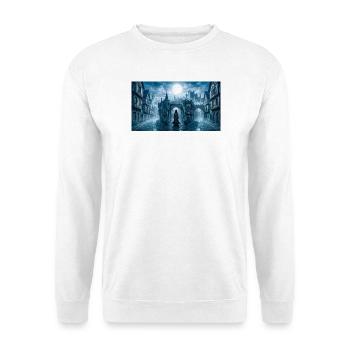 Der vermummte Schatten wandert durch die Nacht - Unisex Pullover - Weiß - Vorne - Alina (178cm) & Michal (187cm)