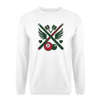 Billard Queue Fluegel Logo - Unisex Pullover - Weiß - Vorne - Alina (178cm) & Michal (187cm)