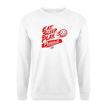 Eat Sleep Play Pickleball Red Speed Ball Design - Unisex Pullover - Weiß - Vorne - Alina (178cm) & Michal (187cm)