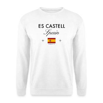 Es Castell Menorca Koordinaten Reise Souvenir - Unisex Pullover - Weiß - Vorne - Alina (178cm) & Michal (187cm)