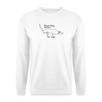 Süßer Hund –nach handgezeichneter Kinderzeichnung - Unisex Pullover - Weiß - Vorne - Alina (178cm) & Michal (187cm)