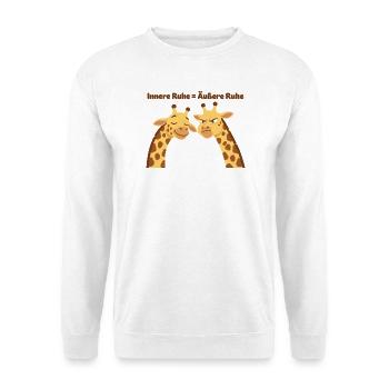 Giraffenweisheit: Innere Ruhe = Äußere Ruhe - Unisex Pullover - Weiß - Vorne - Alina (178cm) & Michal (187cm)